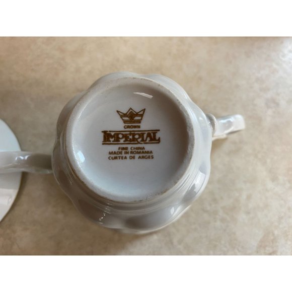 Crown Imperial Fine China Made In Romania Set Of 2 Tea Cups And Saucers - Picture 8 of 11